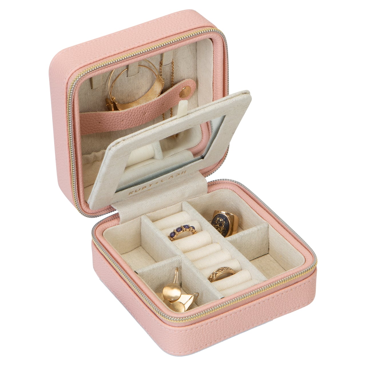 Ruby + Cash Blush Mini Faux Leather Zippered Travel Jewelry Organizer Box